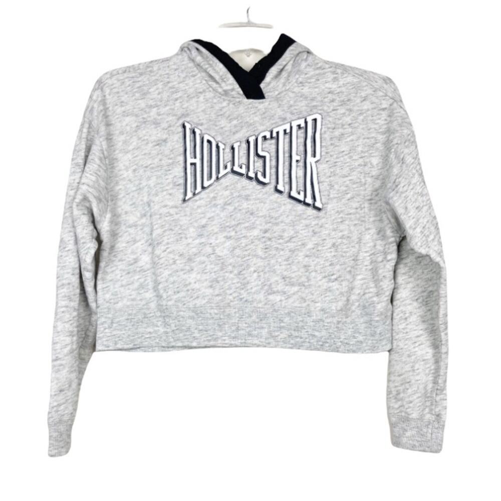 Hollister Gray Spell Out Cropped Hoodie Sz XS